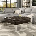 Comfortcorrect Luke PU Leather Oversized Tufted, Silver Nailhead Trim Clear Legs Ottoman Coffee Table-Espresso CO3652877